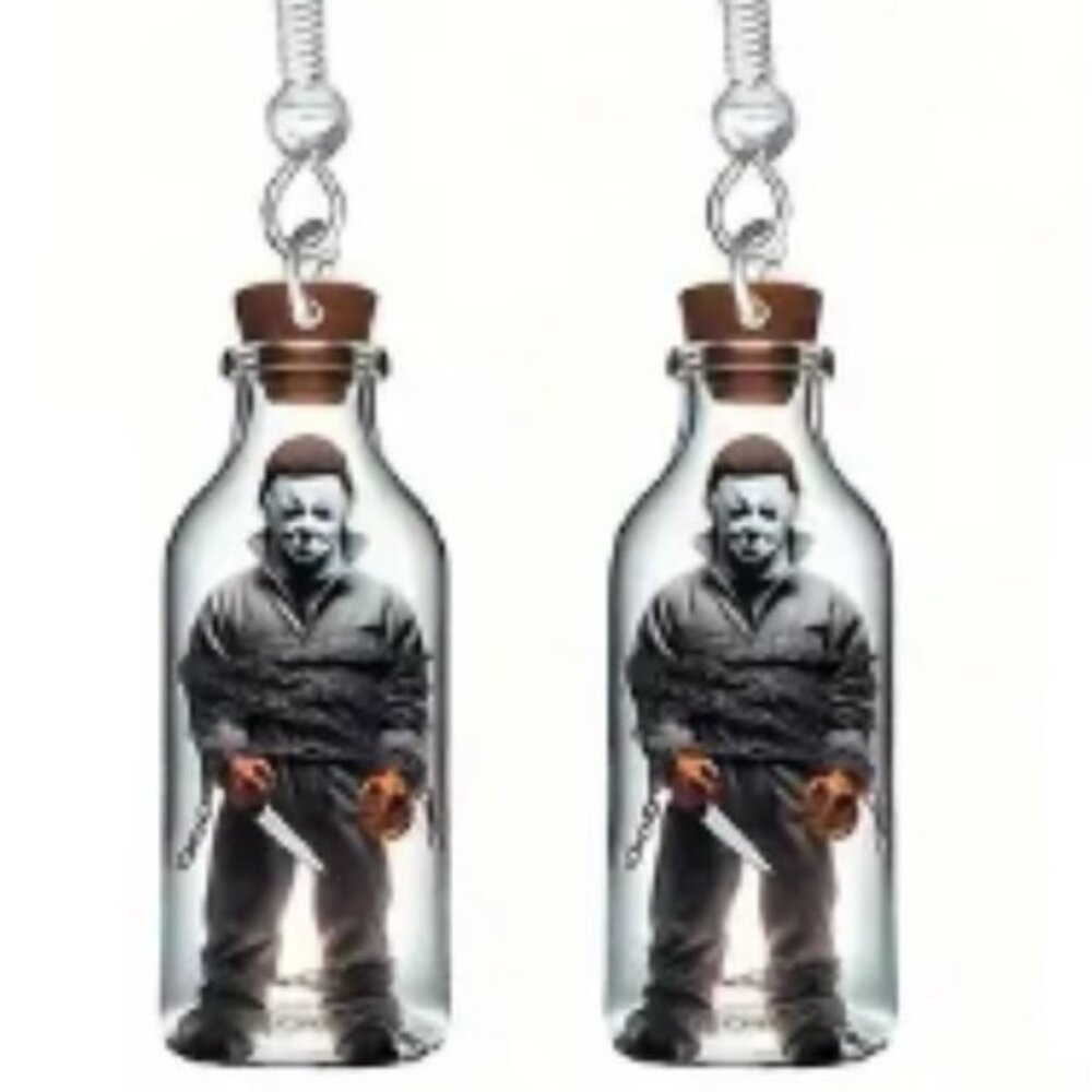 ❤️MICHAEL MEYERS BOTTLE DROP & DANGLE HALLOWEEN EARRING - FACTORY SEALED - NEW